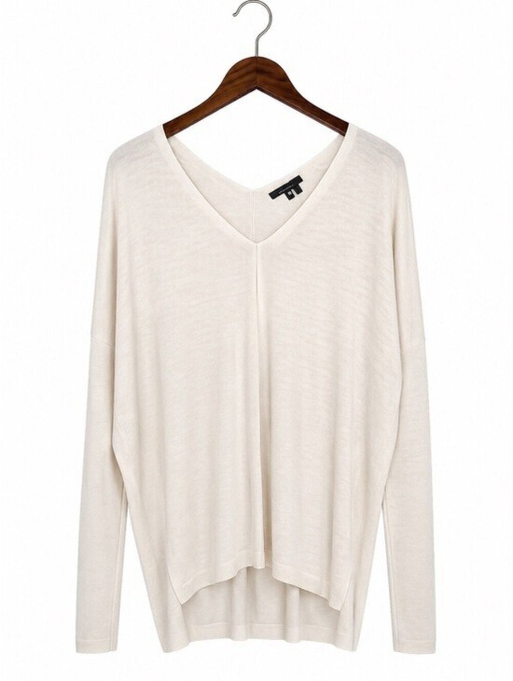 Vince Merino Wool Blend V-Neck Sweater Oatmeal Heather High Low Medium